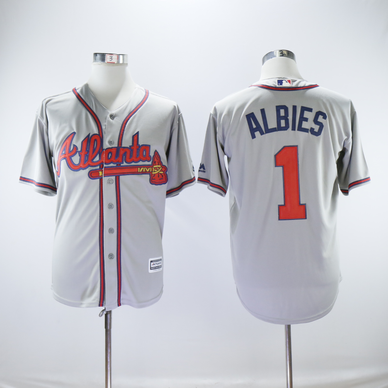 Men Atlanta Braves #1 Albies Grey MLB Jerseys